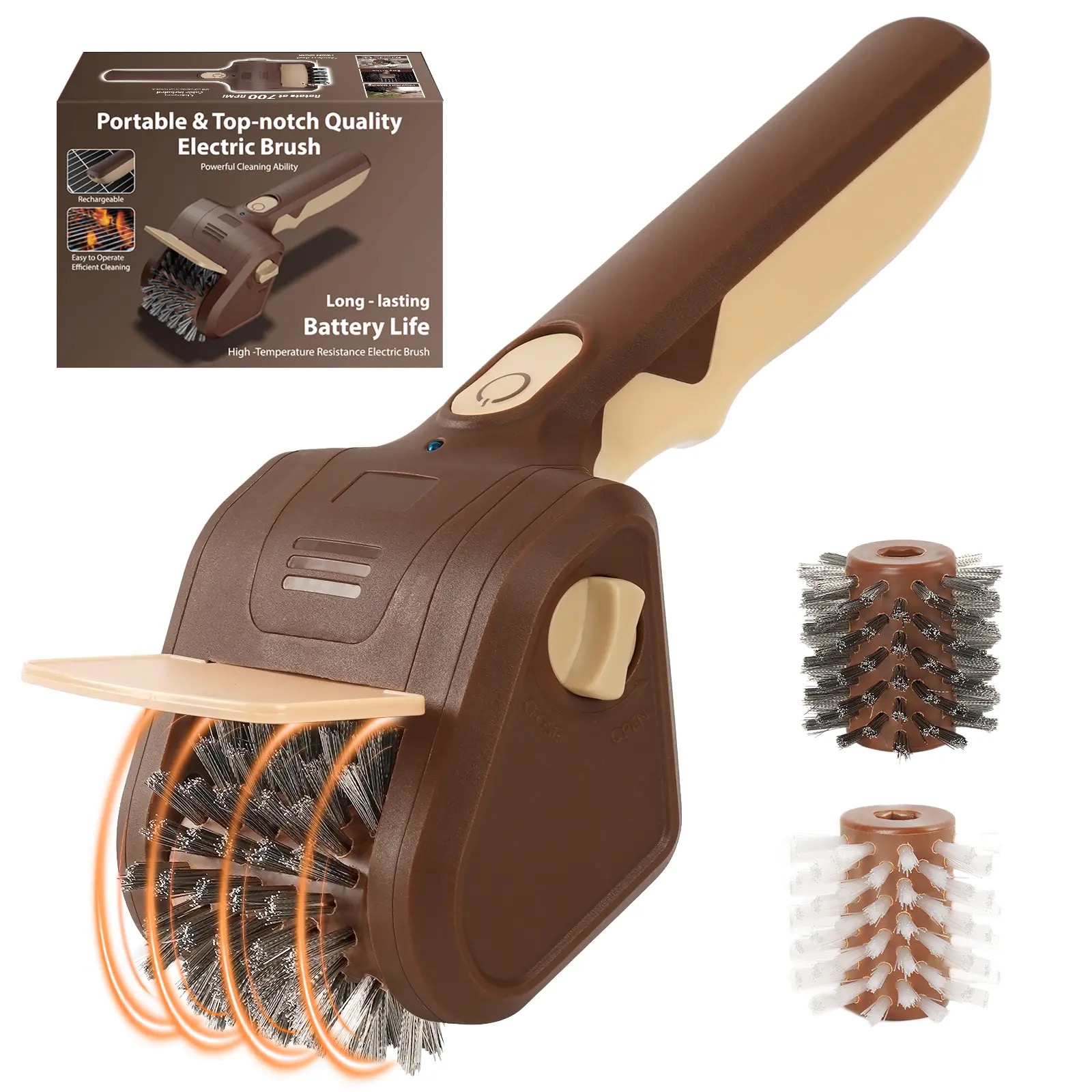 Electric BBQ Grill Brush Safe Bristle Free with Replaceable Heads